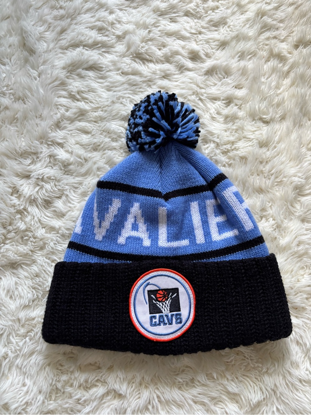 Mitchell & Ness Cavaliers Blue and Black Pom Beanie